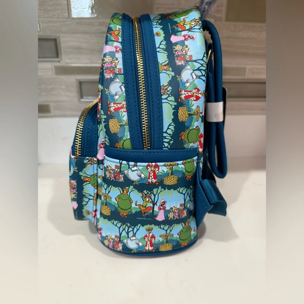 LOUNGEFLY Disney ROBIN HOOD Sherwood All Over Print Mini Backpack ππππ - Picture 5 of 9
